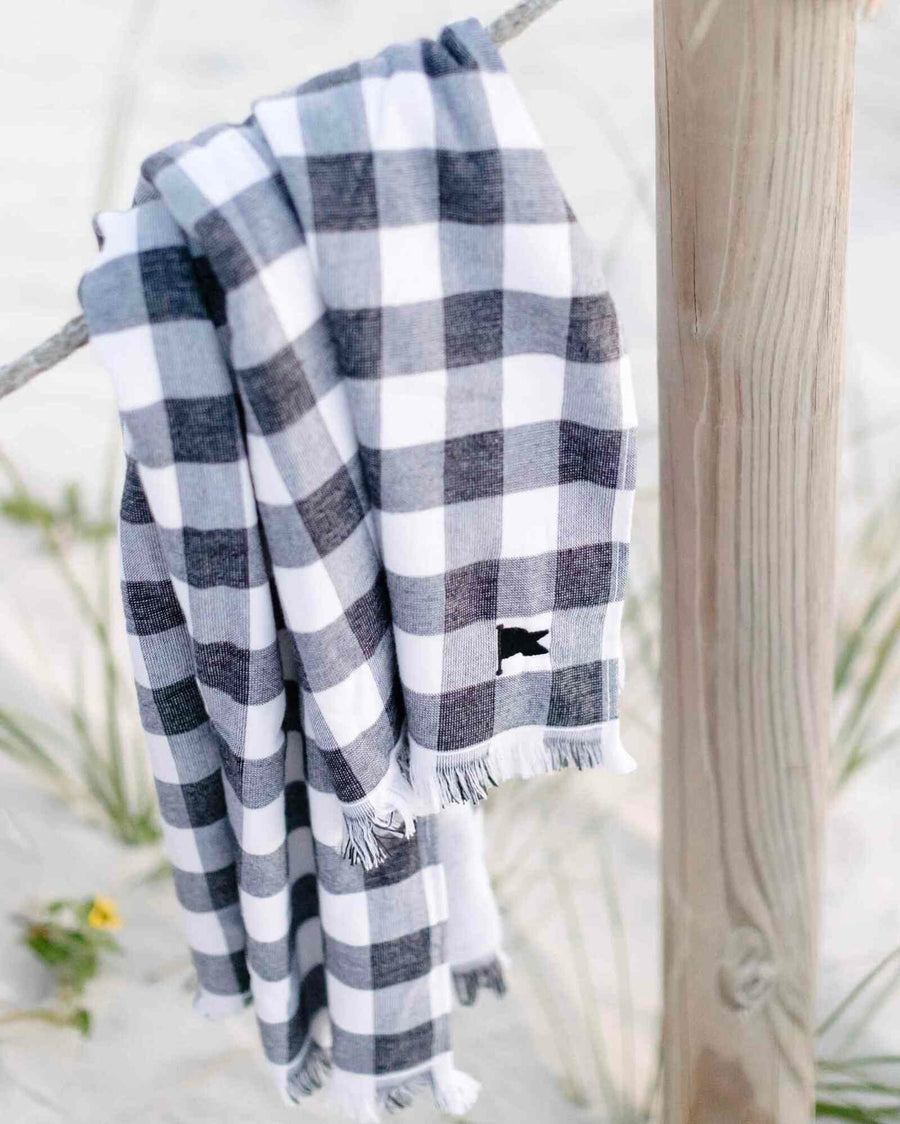 Banner Beach Towel Organic Cotton Luxury Gingham Check Two-Sided Thin Cute Designer Matching Decor Home Navy