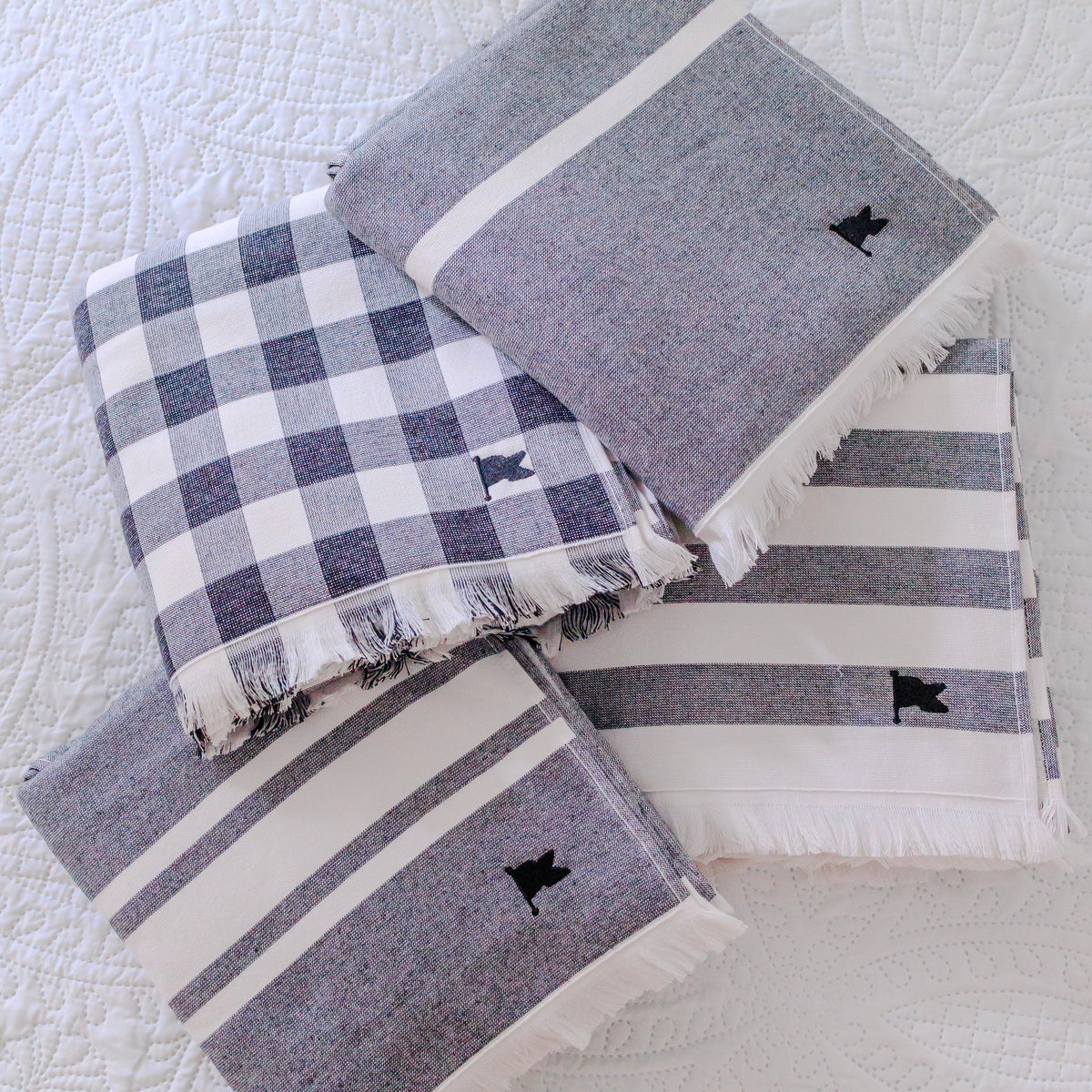 Navy and white matching beach towels