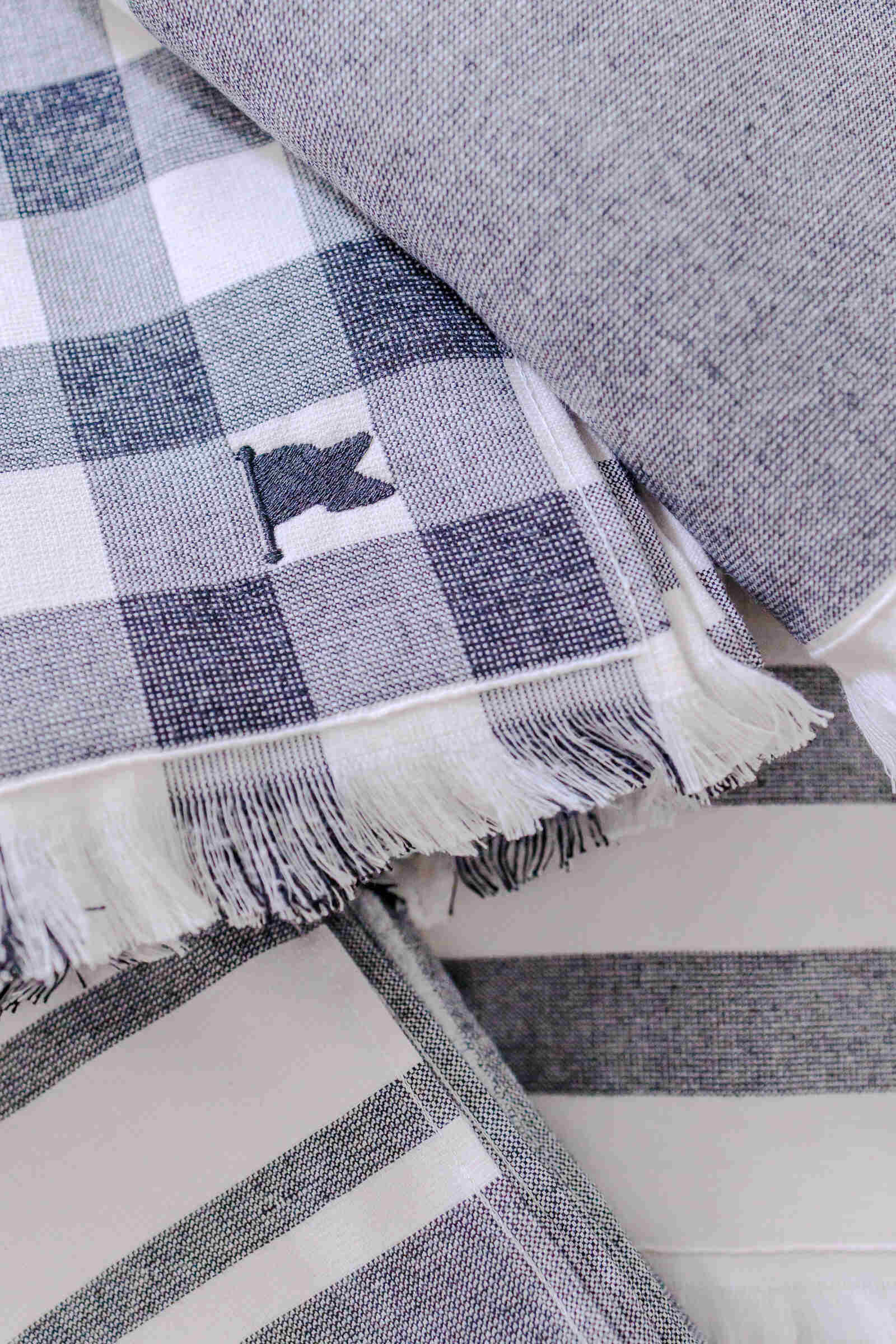 Banner Beach Towel Luxury East Coast Gingham Navy Stripe Organic Turkish Cotton Lightweight Packable