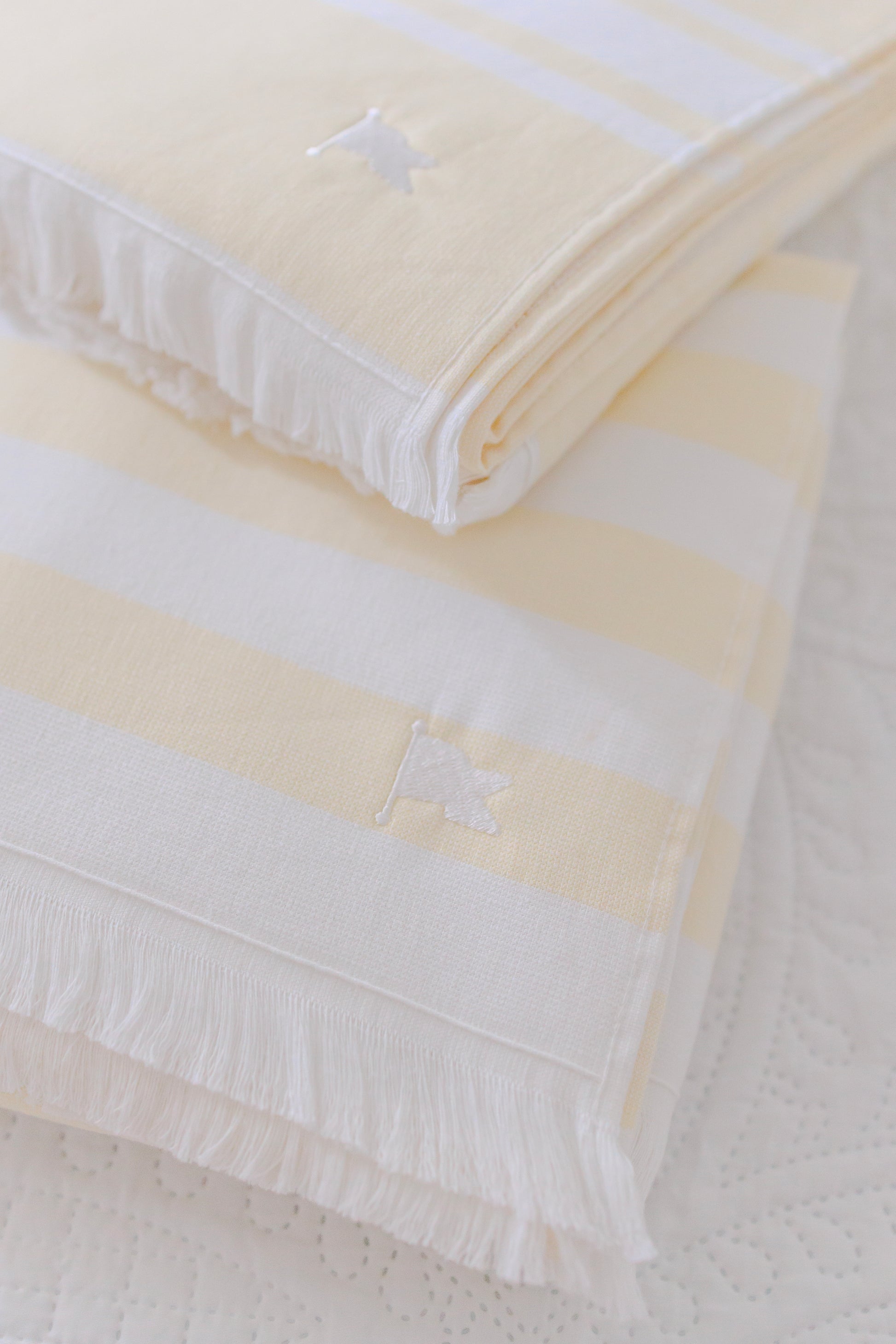 Striped pale yellow luxury beach towel for pool and home. Turkish cotton organic.