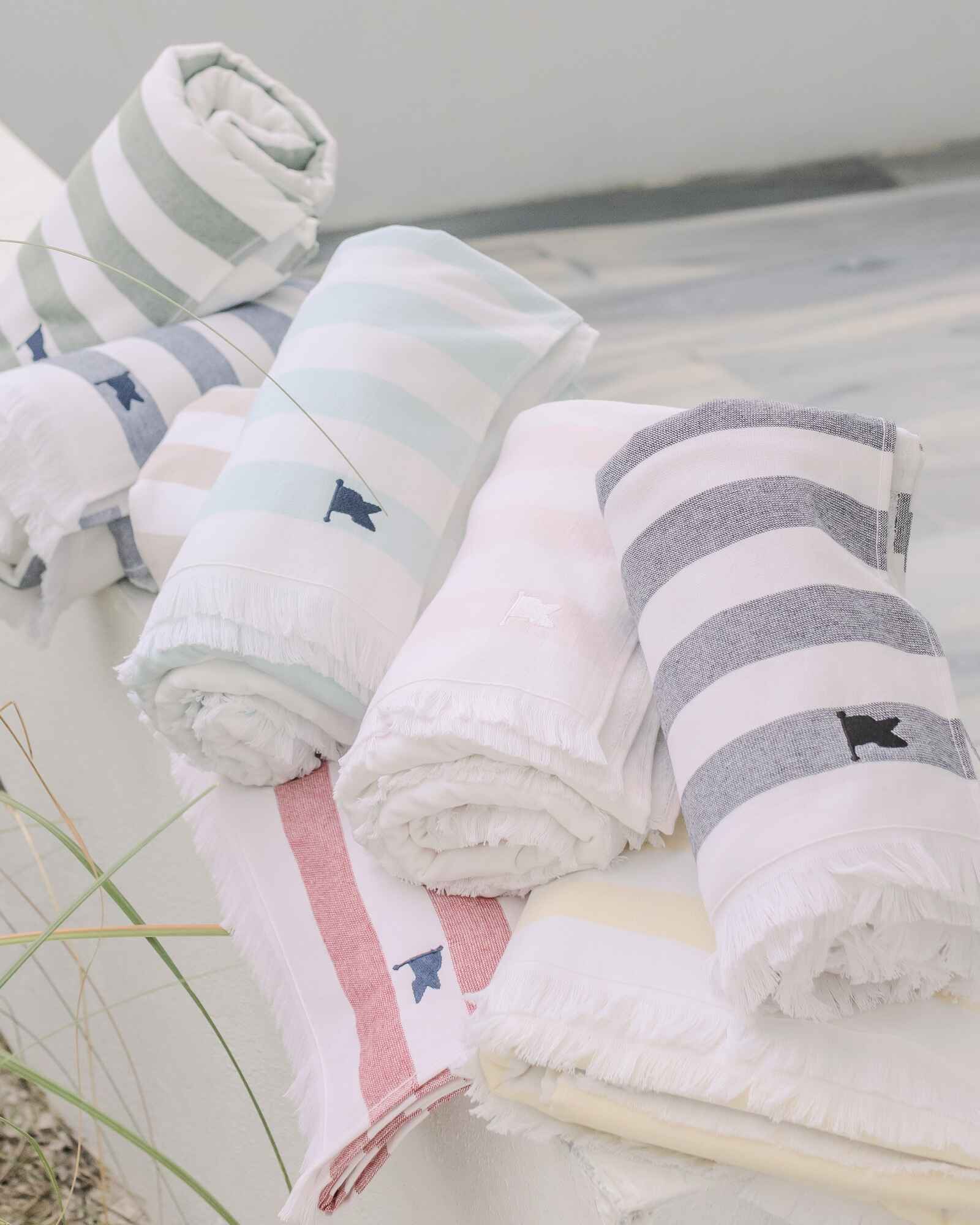 Banner Beach Towel Organic Cotton Luxury Stripe Carlsbad Two-Sided Thin Cute Designer Matching Set Decor Home Striped Pool Fringe Mix and Match Pink Yellow Light Blue Tan Red Green Navy Black