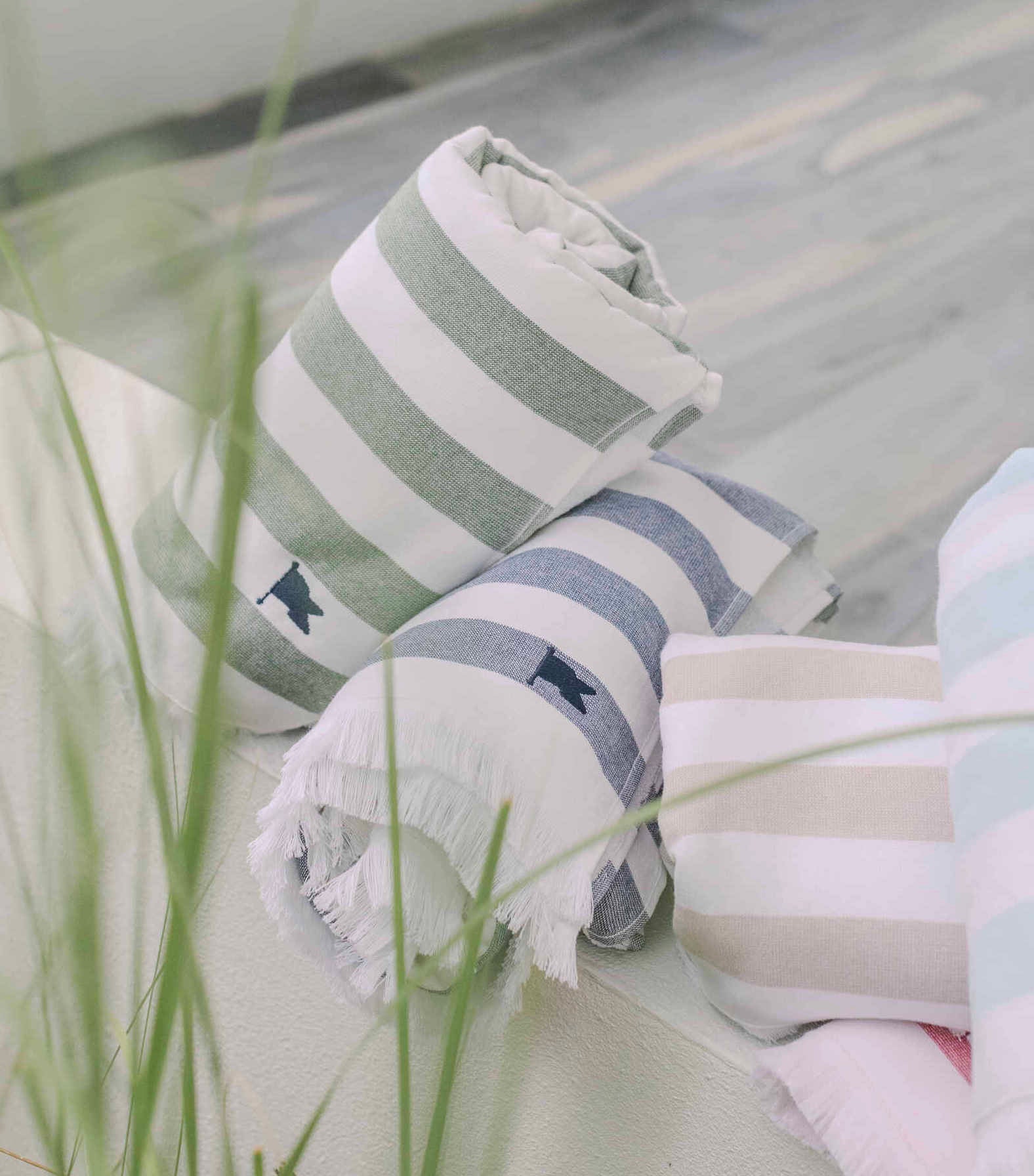 Striped Carlsbad Banner Beach Towel 100% organic Turkish Cotton Luxury packable thin softest towel