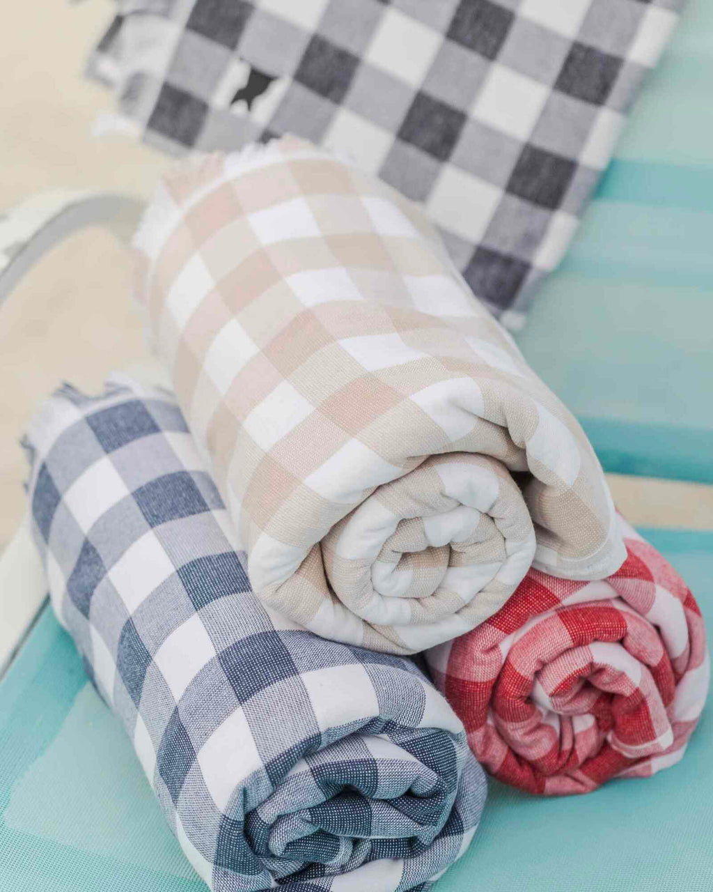 Banner Beach Towel Organic Cotton Luxury Gingham Check Two-Sided Thin Cute Designer Matching Decor Home