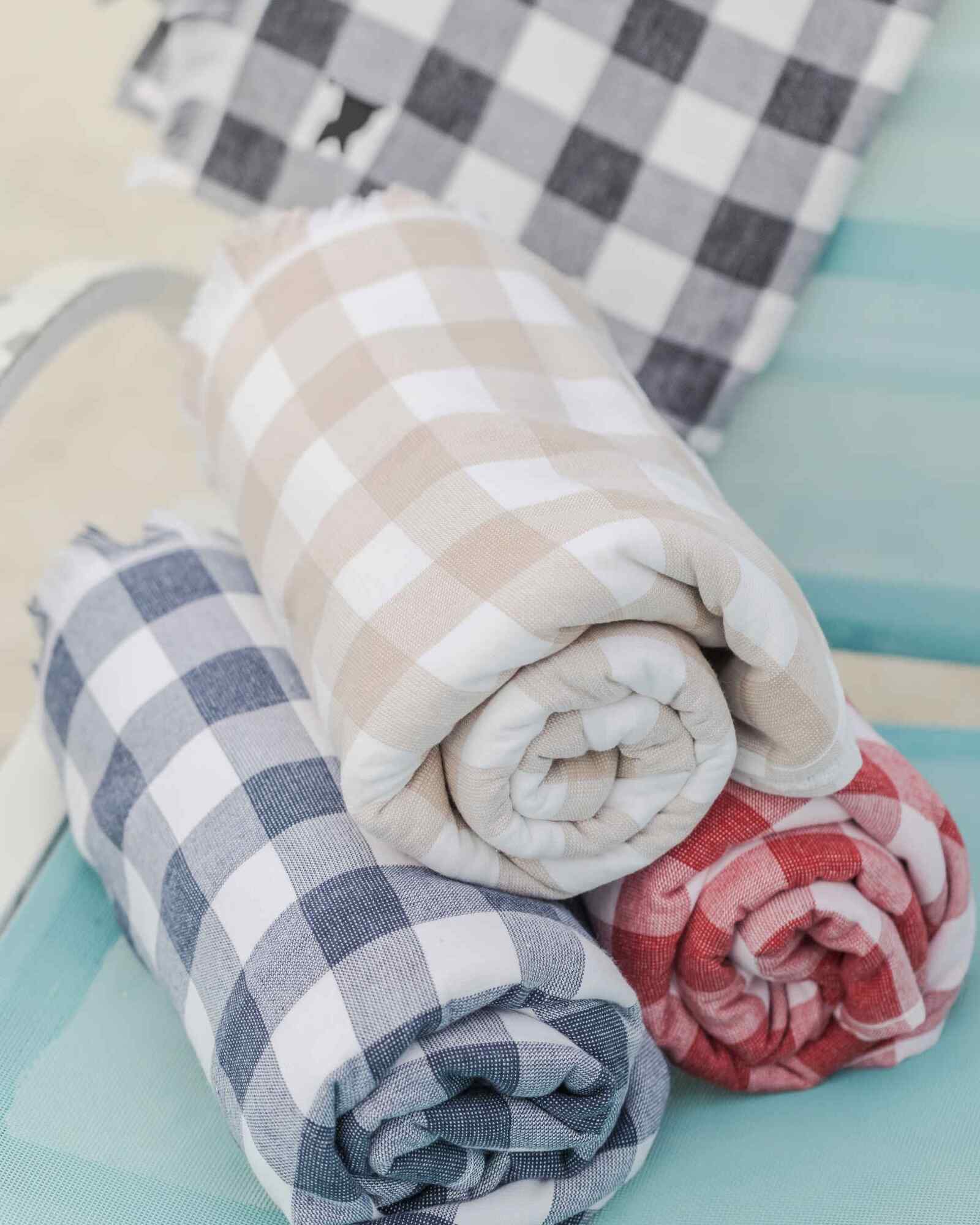 Banner Beach Towel Organic Cotton Luxury Gingham Check Two-Sided Thin Cute Designer Matching Decor Home