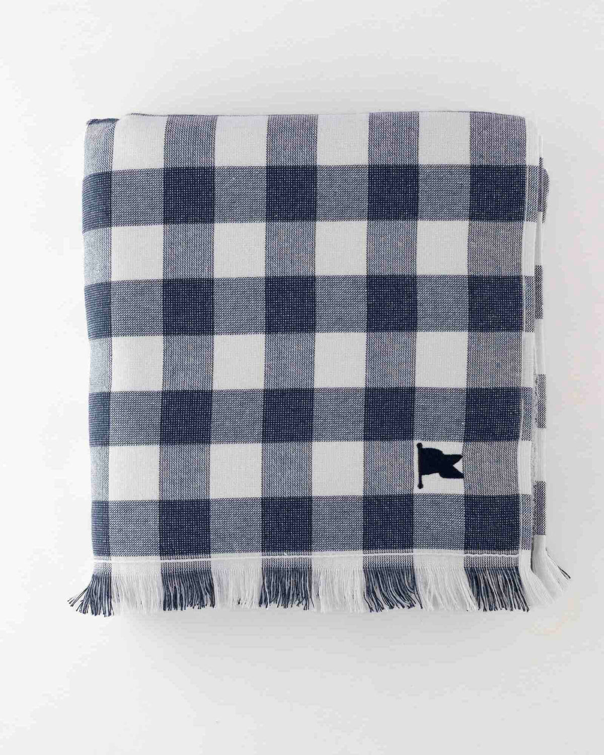 Banner Beach Towel Organic Cotton Luxury Gingham Check Two-Sided Thin Cute Designer Matching Decor Home Navy Carolina