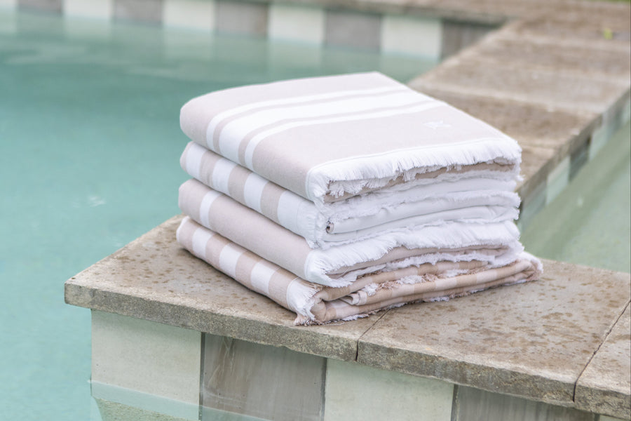 beige designer coordinating beach towels