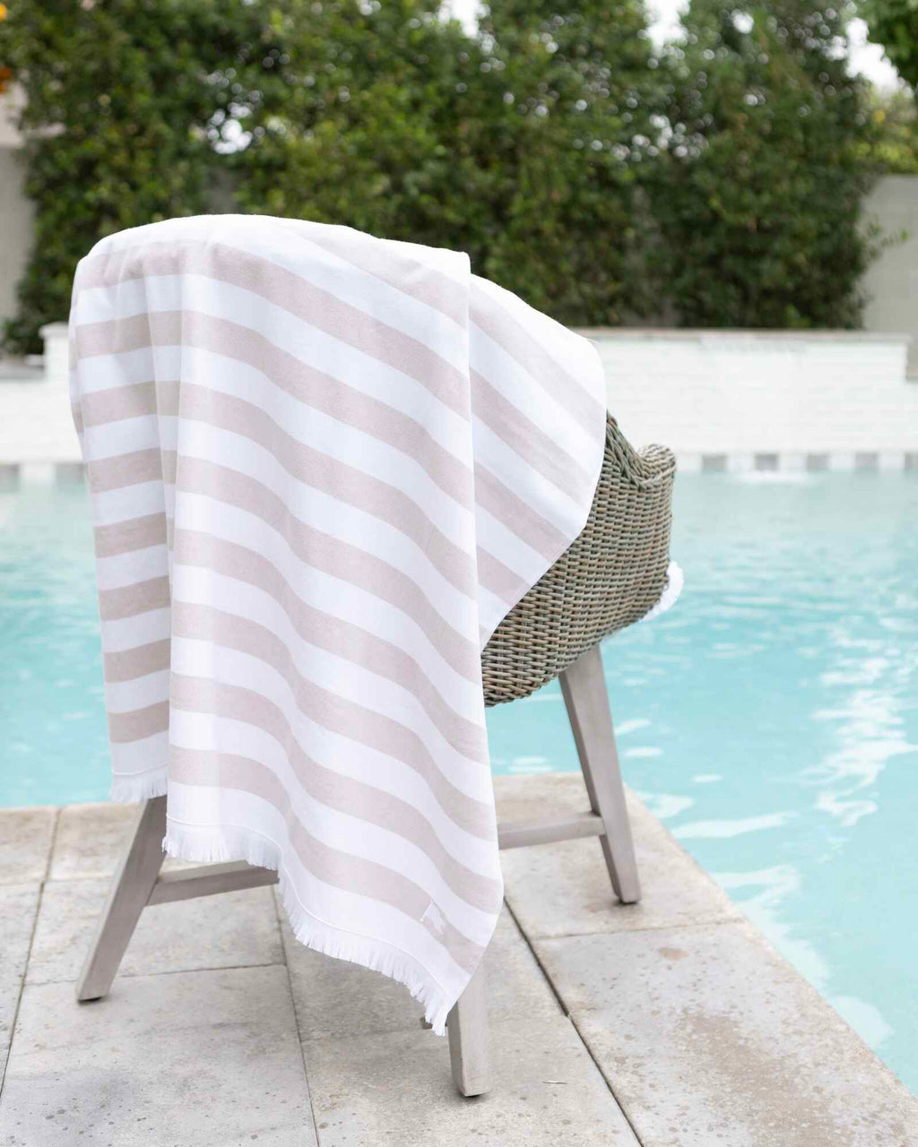 Banner Beach Towel Organic Cotton Luxury Stripe Carlsbad Two-Sided Thin Cute Designer Matching Set Decor Home Striped Pool Fringe Mix and Match Beige Tan Sand