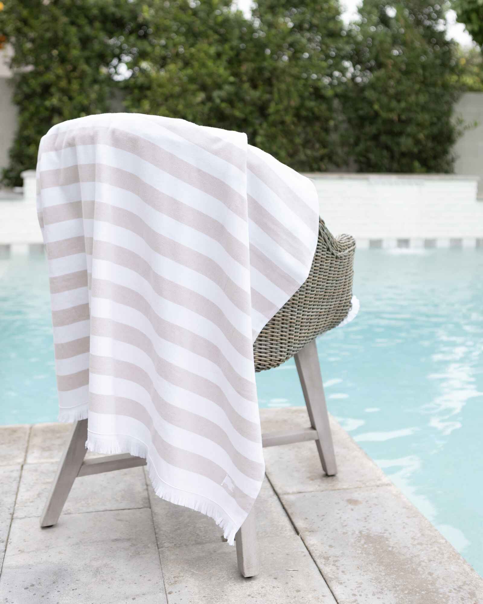 Banner Beach Towel Organic Cotton Luxury Stripe Carlsbad Two-Sided Thin Cute Designer Matching Set Decor Home Striped Pool Fringe Mix and Match Beige Tan Sand