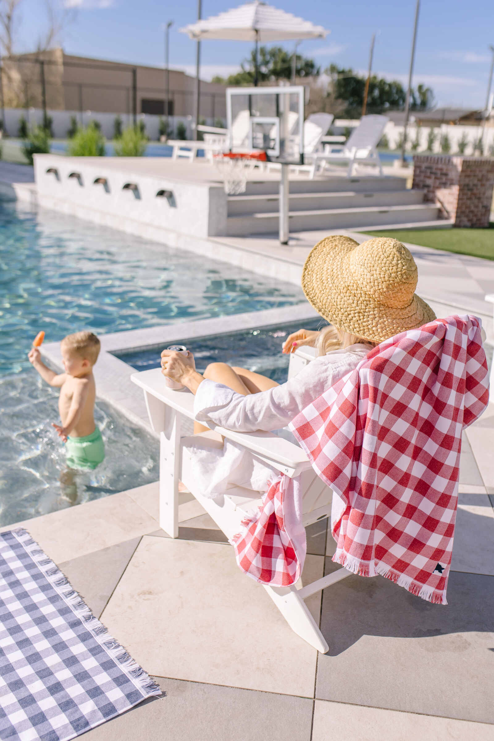 Gingham Banner Beach Towel Charleston Organic Cotton Packable Thin Luxury Designer