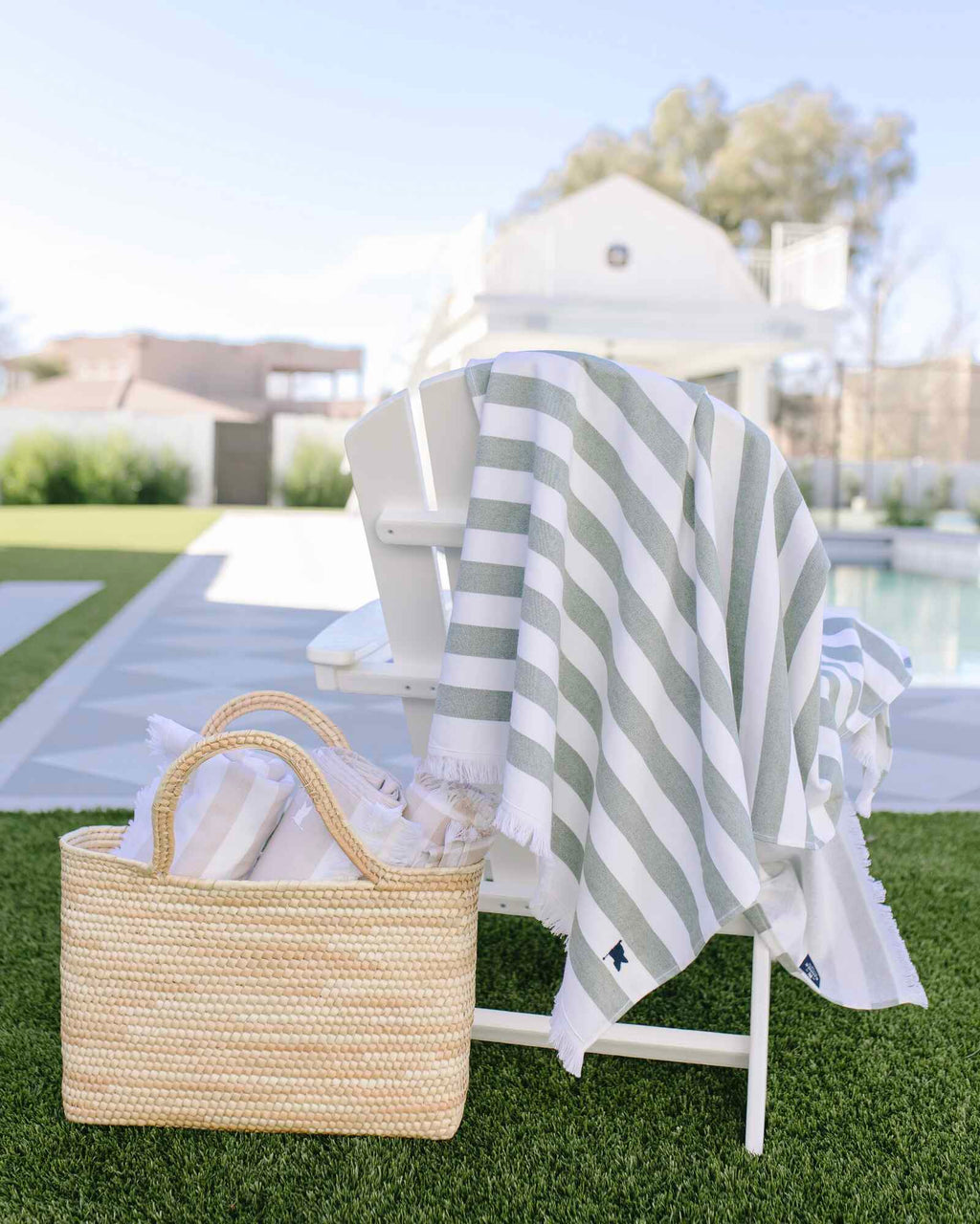 Banner Beach Towel Organic Cotton Luxury Stripe Carlsbad Two-Sided Thin Cute Designer Matching Set Decor Home Striped Pool Fringe Mix and Match Green and White