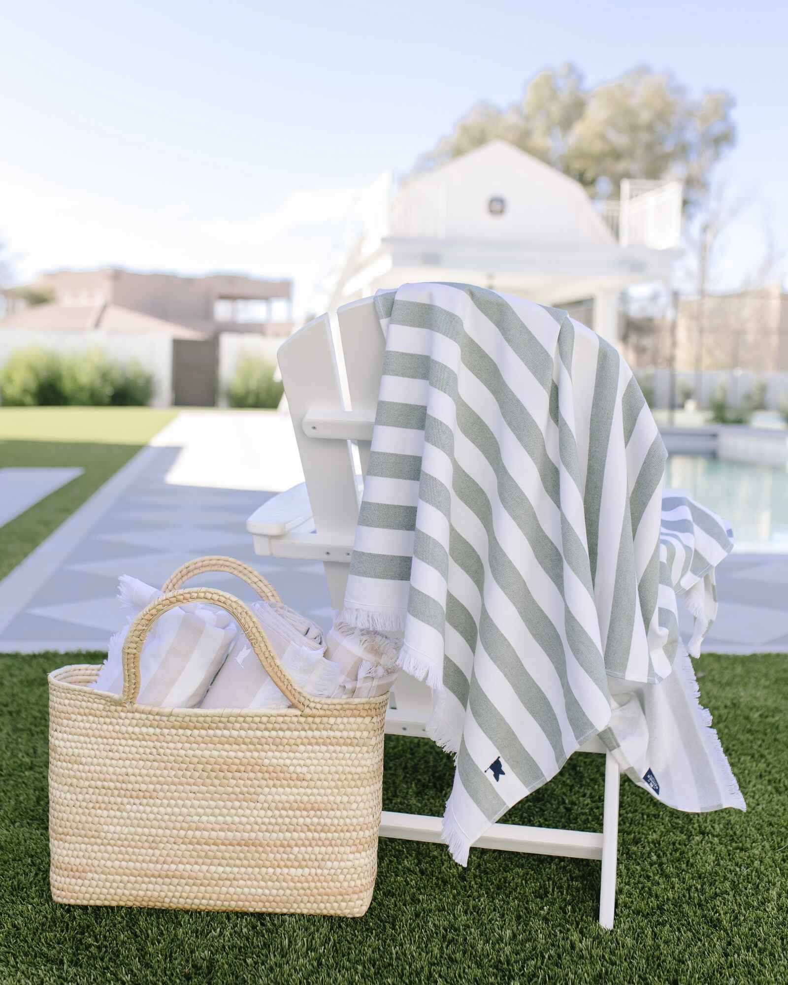 Banner Beach Towel Organic Cotton Luxury Stripe Carlsbad Two-Sided Thin Cute Designer Matching Set Decor Home Striped Pool Fringe Mix and Match Green and White