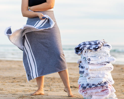 Black designer Turkish Beach towel with stripe
