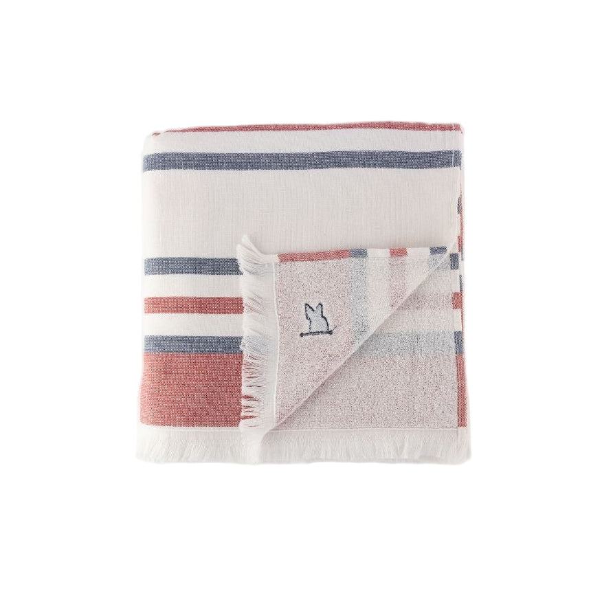 The Watch Hill Beach Towel folded back to show the soft terry side