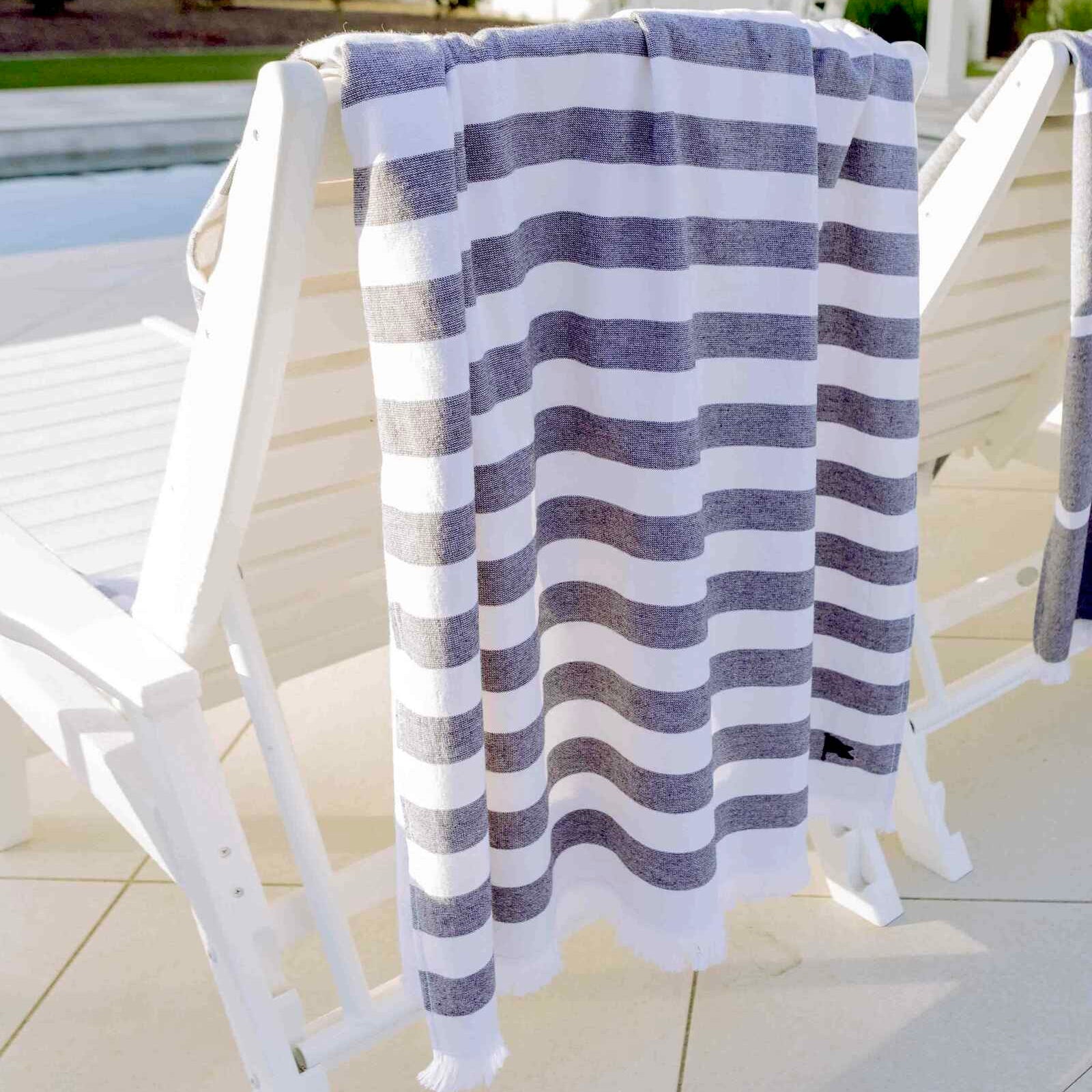 Banner Beach Towel Organic Cotton Luxury Stripe Carlsbad Two-Sided Thin Cute Designer Matching Decor Home Navy Home Pool