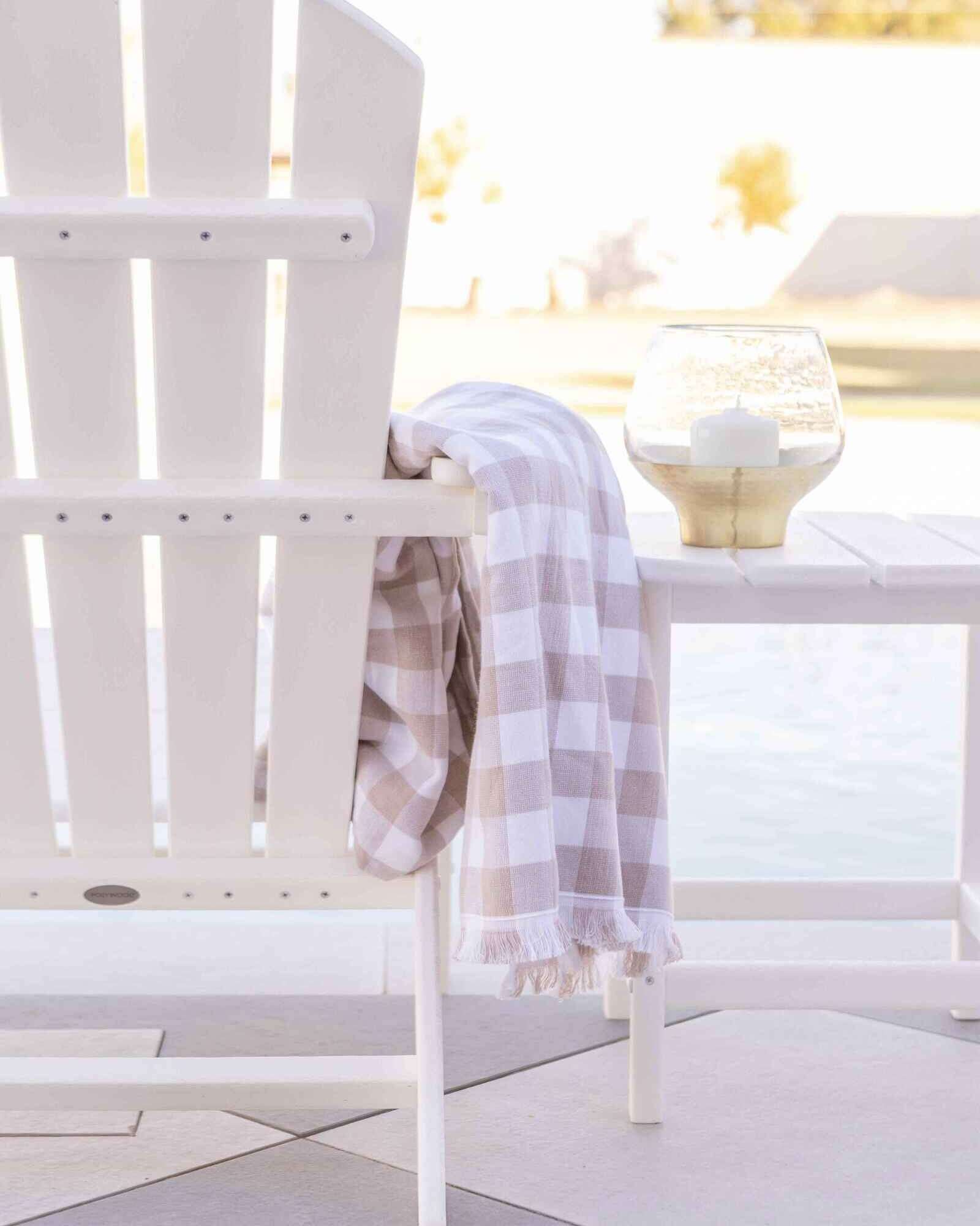 Banner Beach Towel Organic Cotton Luxury Gingham Check Two-Sided Thin Cute Designer Matching Decor Home Carolina Beige Tan Sand
